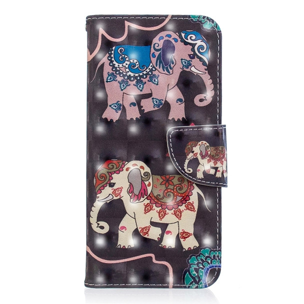 3D Colored Drawing Pattern Horizontal Flip Leather Case for Samsung Galaxy S9, with Holder & Card Slots & Wallet(Two Elephants)