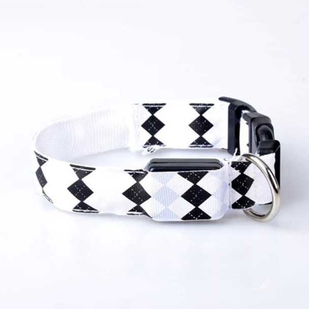 Plaid Pattern Rechargeable LED Glow Light Leads Pet Dog Collar for Small Medium Dogs, Size:S(White)