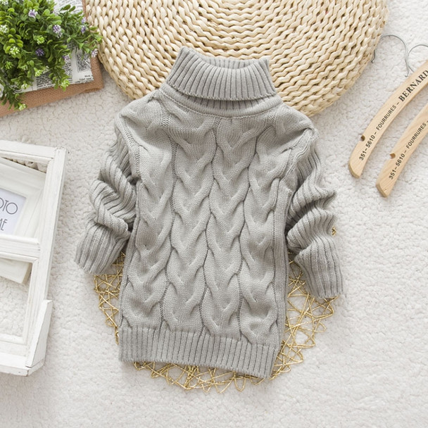 Grey Winter Children's Thick Solid Color Knit Bottoming Turtleneck Pullover Sweater, Height:18 Size?100-110cm?