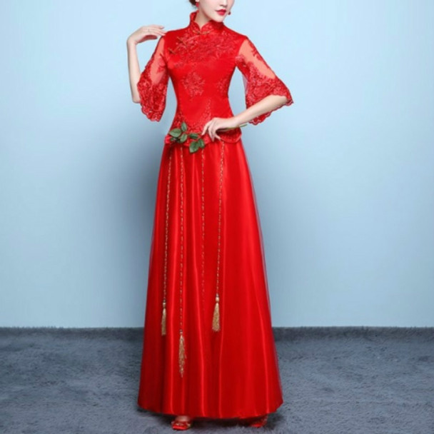 Chinese Dress Female Show Wo Clothing Wedding Dress Dragon And Phoenix Cheongsam, Size:XXXL(Red)