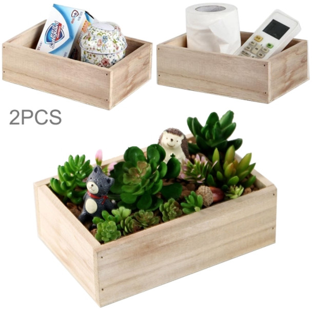 2PCS Retro Square Wooden Multi - meat Small Flower Pot Wooden Box Home Gardening Decoration