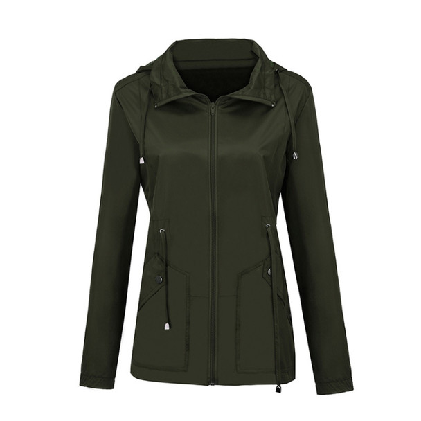 Raincoat Waterproof Clothing Foreign Trade Hooded Windbreaker Jacket Raincoat, Size: XL(Army Green)