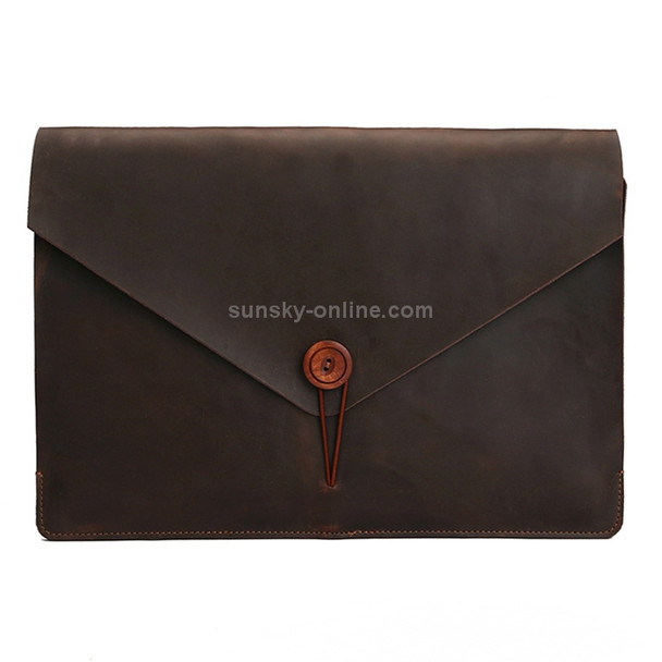 Universal Genuine Leather Business Laptop Tablet Bag, For 15.4 inch and Below Macbook, Samsung, Lenovo, Sony, DELL Alienware, CHUWI, ASUS, HP (Coffee)