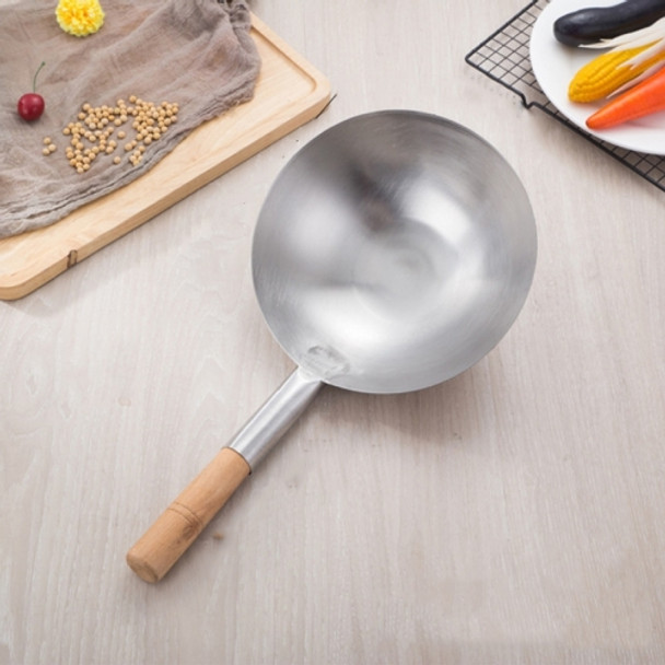 Stainless Steel Kitchen Spoon Water Spoon Large Scoop, Size:24cm(Wooden Handle)