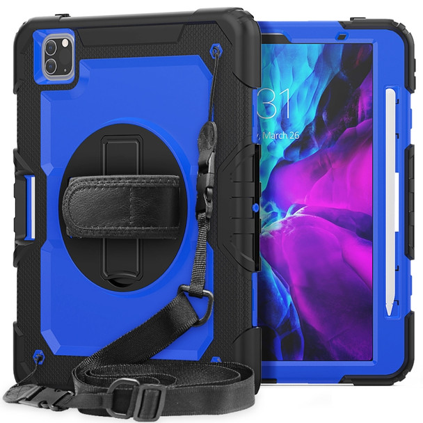 Shockproof Black Silica Gel + Colorful PC Protective Case for iPad Pro 11 inch (2018), with Holder & Shoulder Strap & Hand Strap & Pen Slot (Blue)