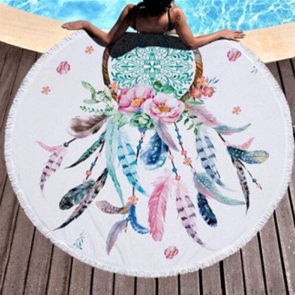 Dream Catcher Series Pattern Circular Microfiber Beach Towel with Tassel, Suitable for Swimming / Bathroom / Picnic( Dream Catcher 18)