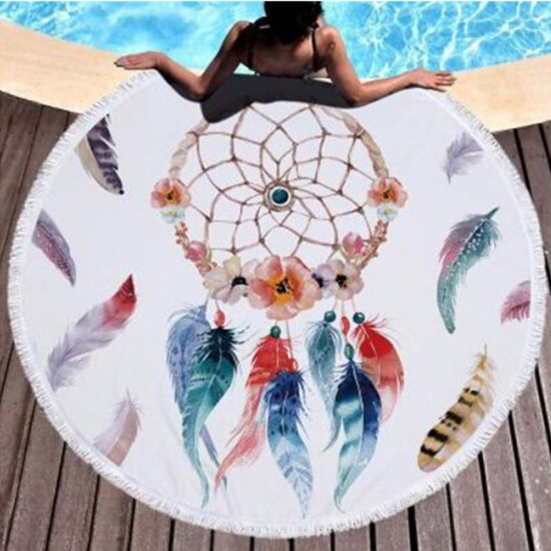 Dream Catcher Series Pattern Circular Microfiber Beach Towel with Tassel, Suitable for Swimming / Bathroom / Picnic( Dream Catcher 19)