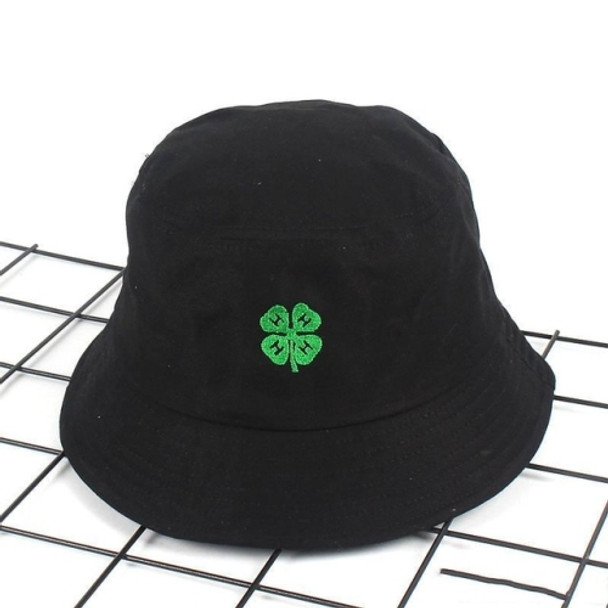 Cotton Embroidery Fisherman Hat Foldable Sun Cap, Size: 56-58cm(Four-Leaf Clover Black)