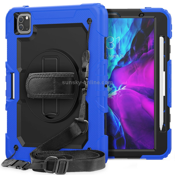 Shockproof Colorful Silica Gel + PC Protective Case for iPad Pro 11 inch (2018), with Holder & Shoulder Strap & Hand Strap & Pen Slot (Blue)