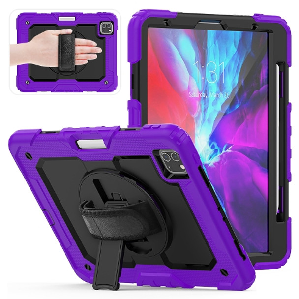 Shockproof Colorful Silica Gel + PC Protective Case for iPad Pro 11 inch (2018), with Holder & Shoulder Strap & Hand Strap & Pen Slot (Purple)