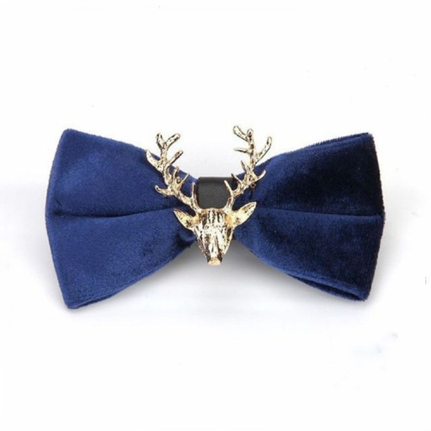 Pleuche Christmas Elk Head Wedding Bow Tie(Light Navy LT-007)