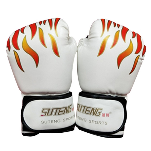 SUTENG Flame Pattern PU Leather Fitness Boxing Gloves for Adults(White)