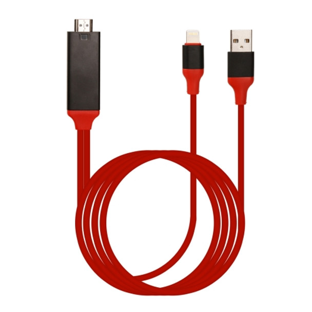 2m 8 Pin Male to HDMI Male & USB Male Adapter Cable, For iPhone XR / iPhone XS MAX / iPhone X & XS / iPhone 8 & 8 Plus / iPhone 7 & 7 Plus / iPhone 6 & 6s & 6 Plus & 6s Plus / iPad(Red)