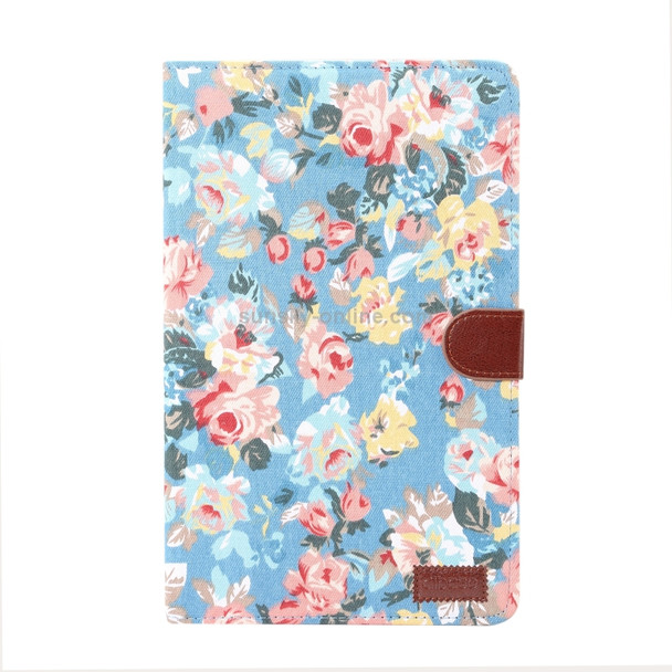 Dibase Flower Pattern Horizontal Flip PU Leather Case for Galaxy Tab A 10.5 / T590, with Holder & Card Slot (Blue)