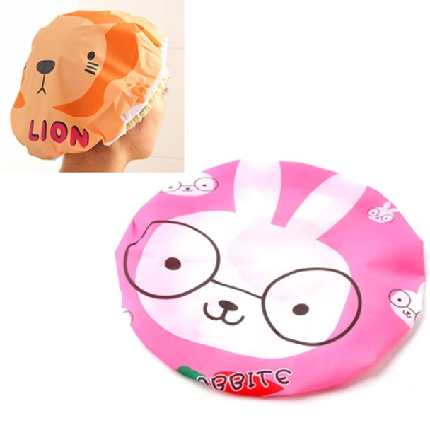 3 PCS Cute Cartoon Shower Bath Cap Saunas Lace Elastic Band Cap Hair Protective Cap(Pink Rabbit)