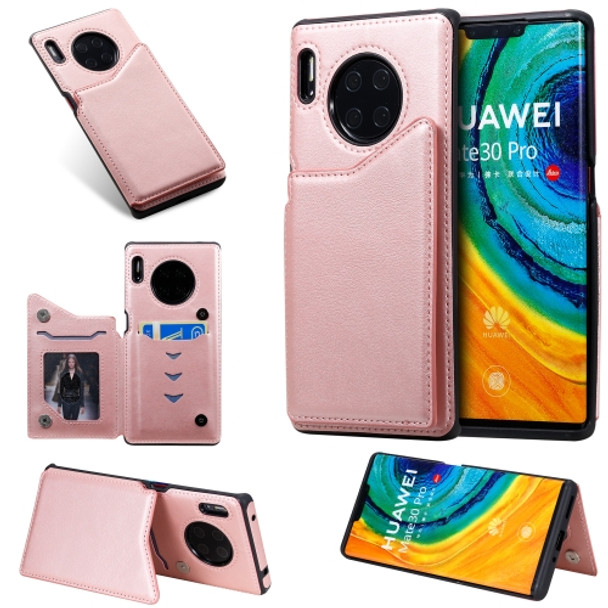 For Huawei Mate30 Pro Solid Color Calf Texture Shockproof Protective Case with Card Slots & Photo Frame(Rose Gold)