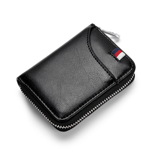 KB155 Antimagnetic RFID Zipper Leather Large-capacity Cards Holder Wallet (Black)