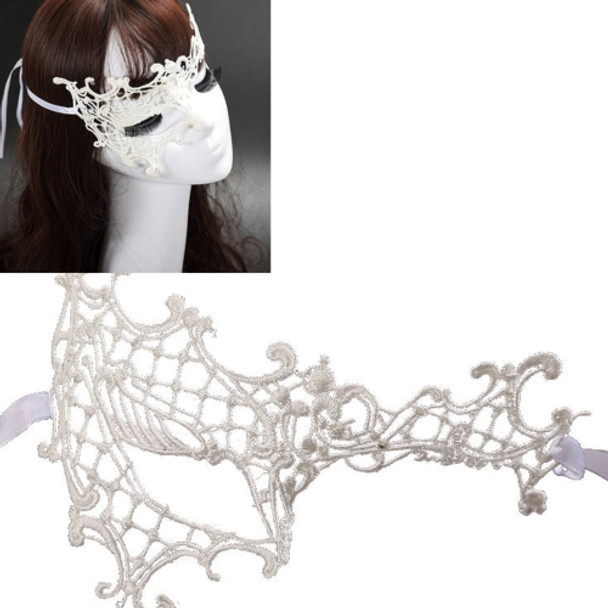 Halloween Masquerade Party Dance Sexy Lady Semi-eyed Face Lace Mask(White)