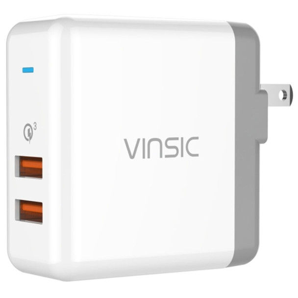 Vinsic 36W Portable Dual-Port Quick Charger 3.0 Dual-Port USB Wall Charger Travel Adapter, For iPhone/iPad, Galaxy S7/S6/Edge/Plus, Mi5 etc, US Plug