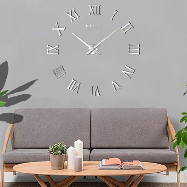 Bedroom Home Decoration Frameless Roman Numeral Large DIY Wall Sticker Mute Clock, Size: 100*100cm(Silver)