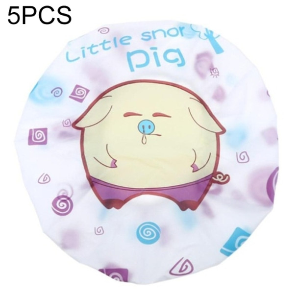 5 PCS Cute Cartoon Women Kids Shower Caps Colorful Bath Shower Hair Cover Adults Waterproof Bathing Spa Cap(Pig)