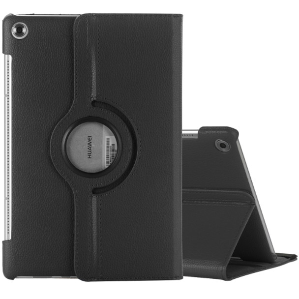 For Huawei MediaPad M5 10.8 inch Litchi Texture PU Leather Case with Rotated Holder & Sleep / Wake-up Function (Black)