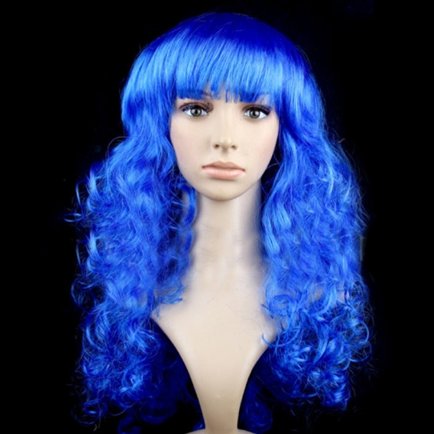 Colorful Wild-Curl Up Party Headwear Wavy Long PET Wigs For Female(Royal Blue)