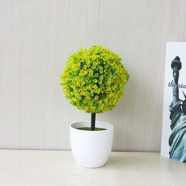 Desktop Simulation Plant Mini Grass Ball Bonsai Decorated Plastic Flower Cherry Blossom Snowball Artificial Flowers(Yellow)