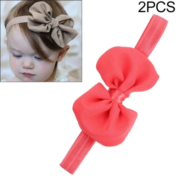2 PCS Baby Headband Ribbon Chiffon Bow Children Hair Band Headwear(Watermelon red)