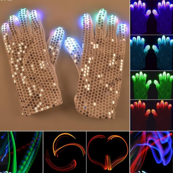 1 Pair Sequins Glowing Gloves LED Flash Gloves Dance and Party Supplies Halloween, Christmas and Other Festival Supplies