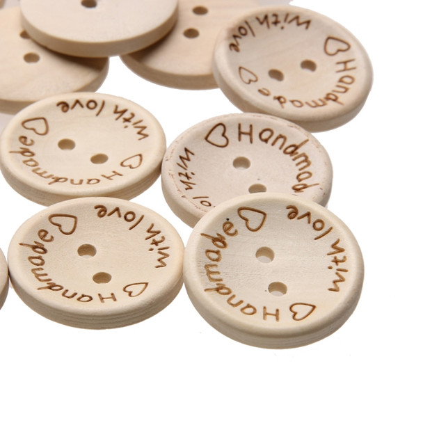 100 PCS English Alphabet Carved Round Wooden Buttons, Size:25mm