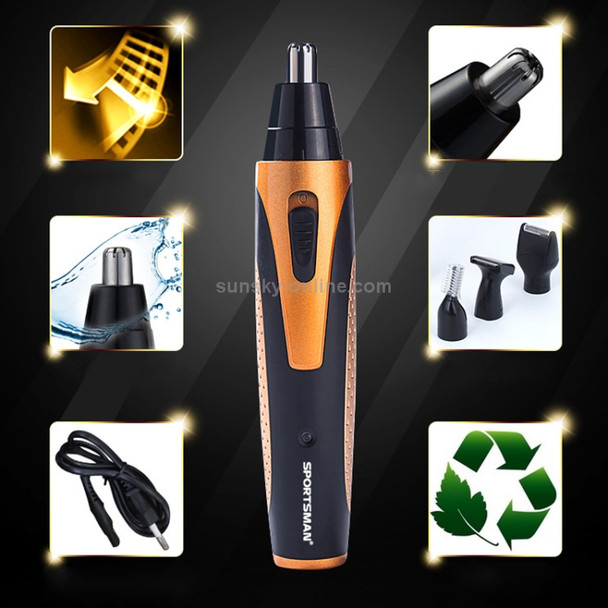 SPORTSMAN Four-in-one Electric Rechargeable Ear Nose Trimmer Beard Face Shaver Eyebrows Hair Trimmer For Men, EU Plug(gold)