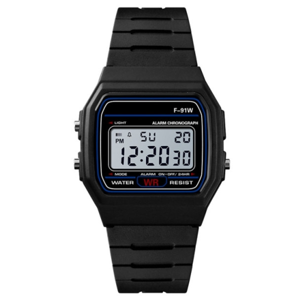 HONHX F-91W Analog Digital Motion LED Silicone Strap Multifunction Electronic Watch(Black)