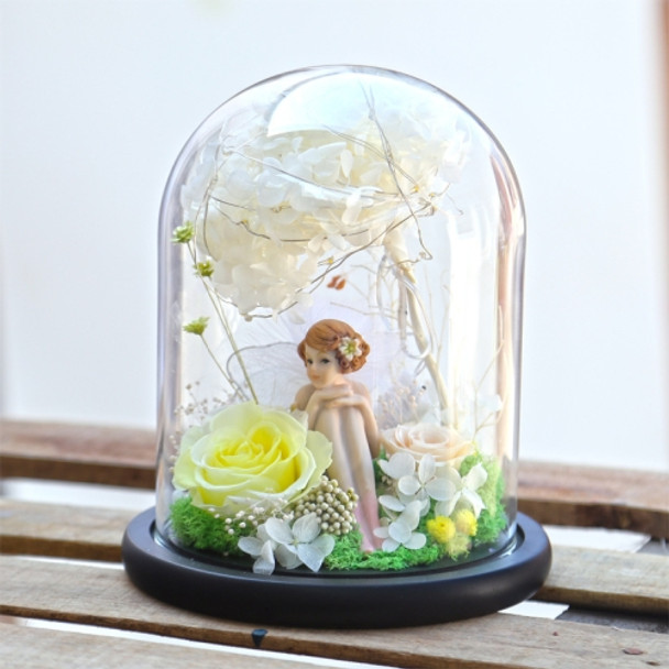 Creative Rose Angel Love Eternal Flower Glass Cover Gift Box with Light(Yellow)