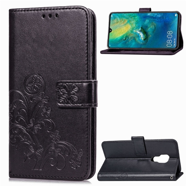 Lucky Clover Pressed Flowers Pattern Leather Case for Huawei Mate 20, with Holder & Card Slots & Wallet & Hand Strap (Black)