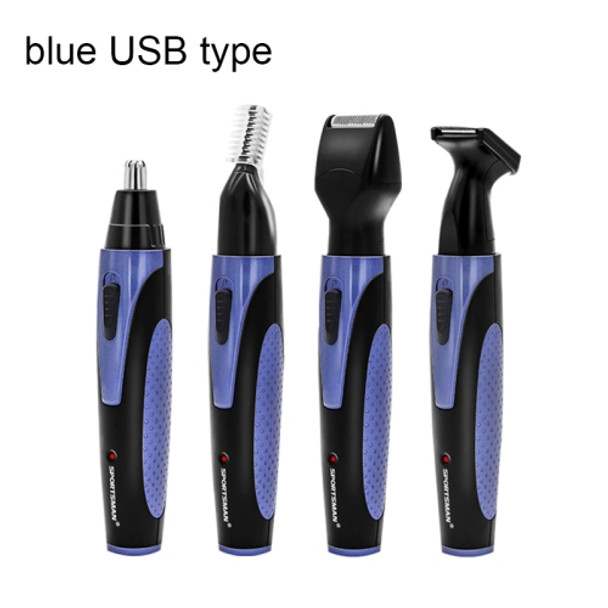 SPORTSMAN Four-in-one USB Rechargeable Ear Nose Trimmer Beard Face Shaver Eyebrows Hair Trimmer For Men(blue USB type)