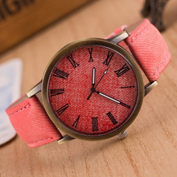 Denim Design Leather Strap Quartz Watches for Women(Red)