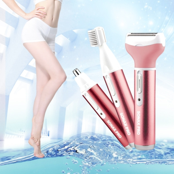 220V 3 In 1  Water Proof Rechargeable Vibrissa Eyebrows Trimmer Body Hair Denuding Machine Set, EU Plug(Pink)