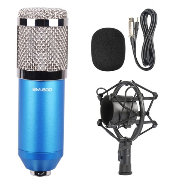 BM-800 3.5mm Studio Recording Wired Condenser Sound Microphone with Shock Mount, Compatible with PC / Mac for Live Broadcast Show, KTV, etc.(Blue)