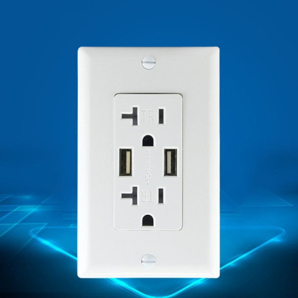 PC Double-connection Power Socket Switch with USB, US Plug, Square White UL 15A Leakage Protection Socket