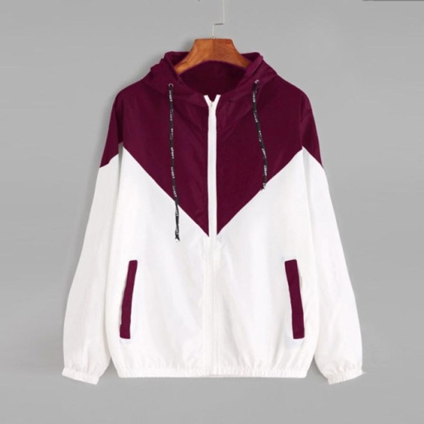 Women Jackets Female Zipper Pockets Casual Long Sleeves Coats Autumn Hooded Windbreaker Jacket, Size:XXL(Fuchsia)