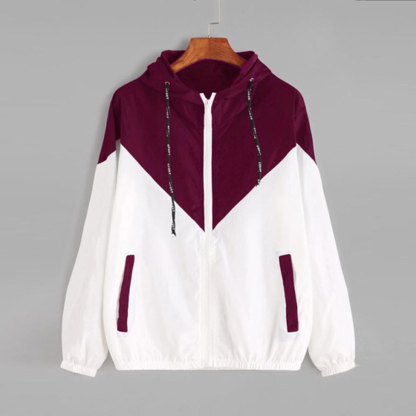 Women Jackets Female Zipper Pockets Casual Long Sleeves Coats Autumn Hooded Windbreaker Jacket, Size:XXXL(Fuchsia)