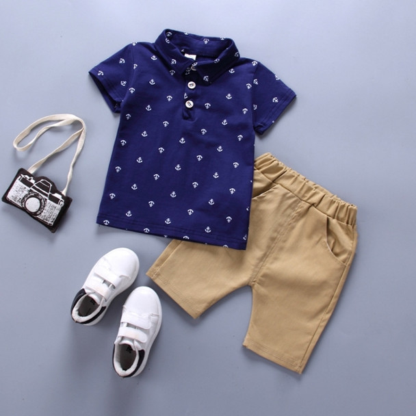 Boy Print Polo Shirt + Shorts Set, Size:110cm(Blue)