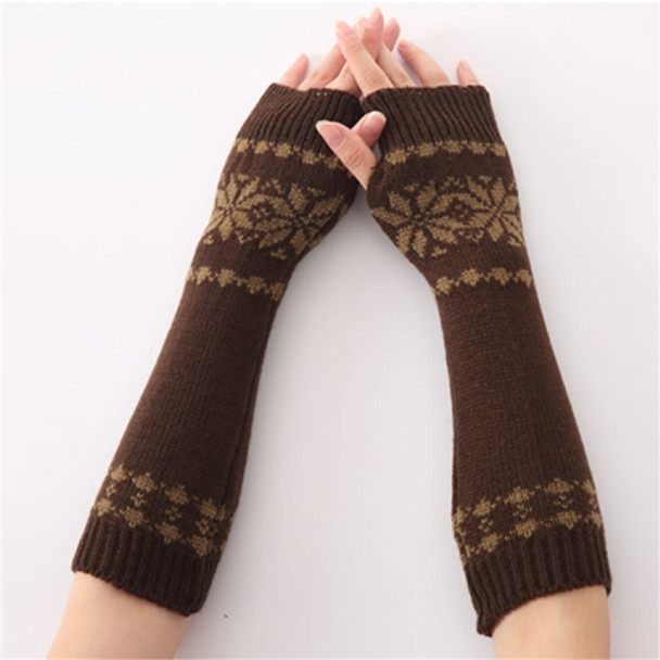 Unisex Universal Autumn Winter Snowflake Pattern Knitted Wool Warm Cuffs Fingerless Arm Sleeves(Coffee)