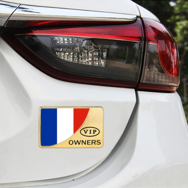 Universal Car France Flag Rectangle Shape VIP Metal Decorative Sticker (Gold)