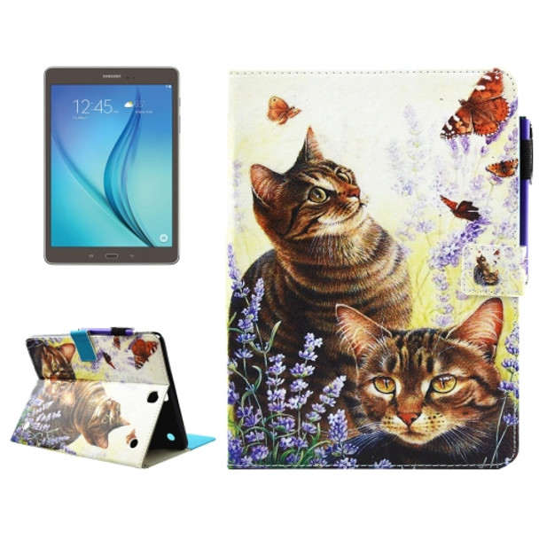 For Galaxy Tab A 9.7 / T550 Cats and Butterflies Pattern Horizontal Flip Leather Case with Holder & Wallet & Card Slots & Sleep / Wake-up Function & Pen Slot