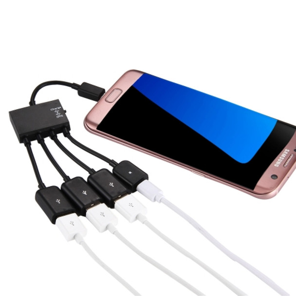 18cm 4 Ports Micro USB OTG Charge HUB Cable, For Samsung / Huawei / Xiaomi / Meizu / LG / HTC and Other Smartphones(Black)