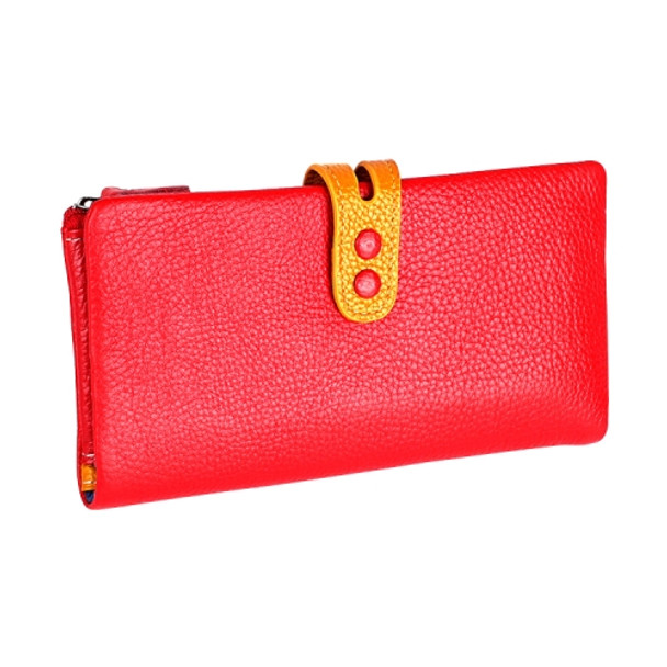 3572 Litchi Texture Leather Zipper Lady Wallet Large-capacity Purse(Red)