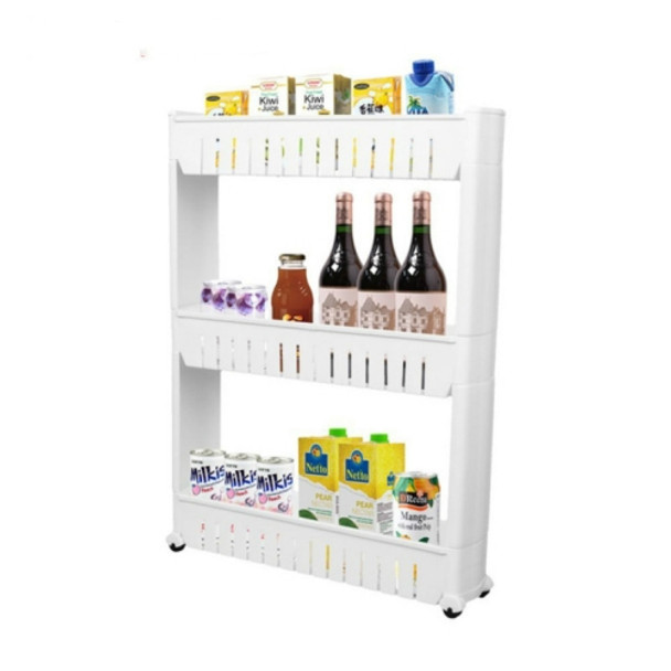 Multipurpose Bathroom Storage Rack Shelf Multi-layer Refrigerator Side Shelf with Removable Wheels(Three Layer White)