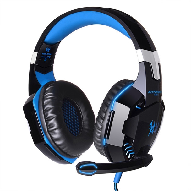 KOTION EACH G2000 Over-ear Game Gaming Headphone Headset Earphone Headband with Mic Stereo Bass LED Light for PC Gamer, Cable Length: About 2.2m(Blue + Black)